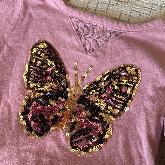 Pink Butterfly Sequin Kids Top - Picture 2 of 6